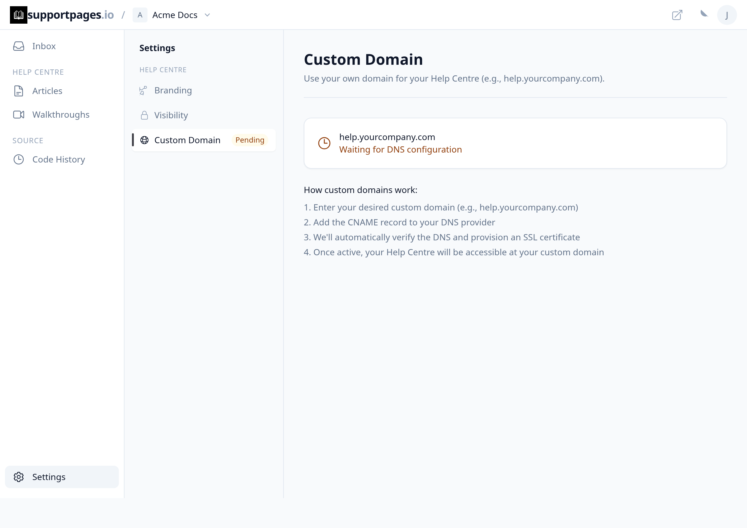 Open the Custom Domain settings illustration
